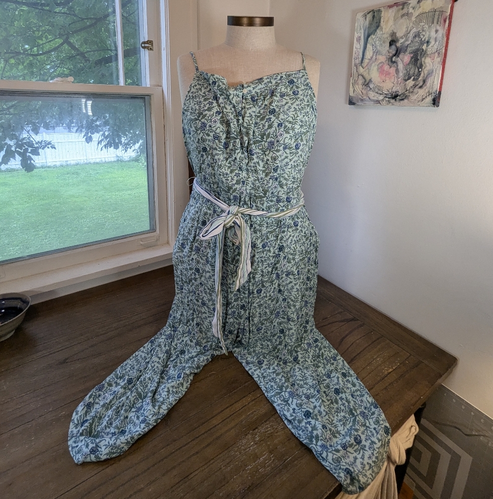 LOFT Plus Green and Blue Floral Jumpsuit